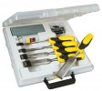 Stanley Dynagrip 5pcs Chisel Set Supplied With Case, Oil Stone & Honing Guide �29.95 Stanley Dynagrip Chisel + Strike Cap 5pce + Accessoriesset Of 5 Chisels + Case, Oil Stone & Honing Guide

Steel Strike Cap Can Be Used With Steel Hammer For Increased Force At Point Of Contact 