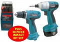 MAKITA 6935FDWFE 14VOLT IMPACT DRIVER 2 X 3AMP NI-MH  & 6281DZ DRILL/DRIVER BODY ONLY & IMPACT BIT SET �209.00 Makita 6935fdwfe 14volt Impact Driver 2 X 3amp Ni-mh Batteries Light Up Your Work Surface With High Output Led Power Now Supplied With 3amp Ni-mh Batteries As Standard
&nbsp;
Plus Makita 6281 14volt