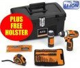 AEG 12V BS12C2LIKIT ULTRA COMPACT DRILL/DRIVER KIT �149.95 Aeg 12v Bs12c2likit Ultra Compact Drill/driver Kit With 2 X 1.5ah Li-ion Batteries Plus Free Holster
&nbsp;
Features:


Compact Pocket Drill/driver Only 160mm

17+1 Stage Torque

2 Speed Gear