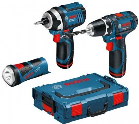 BOSCH NEW Triplepack GSR 10.8-2-Li + GDR 10.8-Li + GLI 10.8-Li in one L-Boxx (2 x 1.3 Ah)