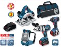 BOSCH 4 PIECE 18V 3 x 4.0Ah CORDLESS KIT WITH BAG £549.00 Bosch 4 Piece 18v 3 X 4.0ah Cordless Kit With Bag
Contents
Gsb 18 Ve-2 Li Combi
Gdr 18 V-li Impact Driver
Gks 18 V-li Circular Saw
Gli Variled Work Li