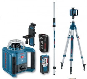 BOSCH GRL 300 HV PRO ROTARY LASER + RECEIVER + WALL MOUNT + REMOTE & CASE + CUT & FILL ROD WITH TELESCOPIC TRIPOD