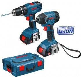 BOSCH 18V GSB18-2-Li & GDR18V-Li TWIN PACK WITH 2 x 1.3AH LITHIUM BATTERIES & L-BOXX