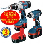 BOSCH GSB18VE2 18V TURBO TOUGH COMBI HAMMER 3 x 3AMP Ni-MH BATTERIES & GDR18N IMPACT DRIVER �249.95