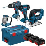 BOSCH L-BOXX 4-KIT 18v 4PCE KIT WITH GSB18V-Li, GDR18V-Li, GST18V-Li, GLI VARILED, 3 x BATTERIES, CHARGER & L-BOXX �529.95