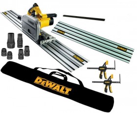 DEWALT DWS520KR 240V PLUNGE SAW +  2 x 1.5M RAILS + CONNECTOR + GUIDE RAIL BAG + PAIR OF CLAMPS & DWV9220 KIT WORTH �50
