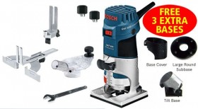BOSCH GKF 600 240V 600W 1/4IN PALM ROUTER + 3 EXTRA BASES