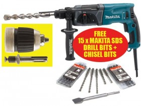 MAKITA HR2470X 780W 240V 3 MODE SDS-PLUS ROTARY HAMMER DRILL/CHISEL C/W CHUCK & ADAPTER
