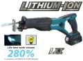 MAKITA BJR181RFE 18VOLT LITHIUM-ION RECIPROCATING SAW �359.99 Makita Bjr181rfe 18volt Lithium-ion Reciprocating Saw
&nbsp;
Features:
&nbsp;




Lxt Lithium-ion Battery And Optimum Charging System Produces 280% Total Lifetime Work With 2x More Cycles

