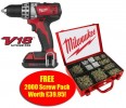 MILWAUKEE C18DD 18VOLT DRILL & DRIVER WITH 2 x LITHIUM-ION BATTERIES + 2,000 SCREW PACK �166.33 
Milwaukee C18dd 18volt&nbsp;drill & Driver With 2 X Lithium-ion Batteries
&nbsp;
********promotion********
&nbsp;
Supplied With Milwaukee 2,000 Screw Pack In Metal Carry Case Worth �39.95
&