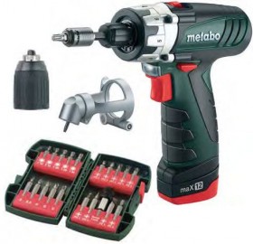 Metabo PowerMaxx maX 12 Li PRO 10.8V, 2x1.5 Ah, LC 40, 20 pcs bit and drill set, chuck & angle attachment