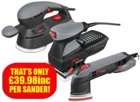 SKIL 240V TRIPLE SANDER PACKAGE - PALM, 125MM RANDOM ORBITAL & DETAIL SANDER & 3 CARRY BAGS