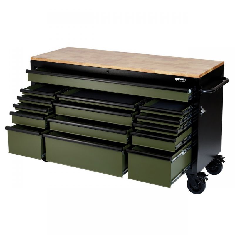 Draper BUNKER Workbench Roller Tool Cabinet 15 Drawer 61