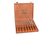 BAHCO 424PS8  Bevel Edge Chisel Set of 8: 6, 10, 12, 16,  18, 25, 32 & 38mm Wooden Box £89.95