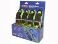 Faithfull Ratchet Tie Downs (4) 5M x 25mm Green £23.49 These Faithfull Ratchet Tie-downs Are Manufactured From A 25mm Wide Triple Layer Terylene Webbing Which Is Weatherproof, Cut And Abrasion Resistant. The Ratchet And S-style Hooks Ensure That Loads Are