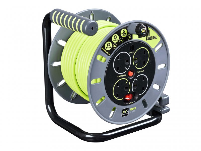 Masterplug PRO-XT Open Cable Reel 240V 13A 4-Socket 25m, at D&M Tools