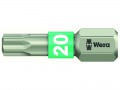 Wera 3867/1 TS Torx TX 20 Torsion Stainless Steel Bit  25mm £3.49 3867/1 Ts Torx® Bits, Stainless

Application: For Torx® Socket Screws
Drive: 1/4in Hexagon, Din 3126-c 6,3, Iso 1173
Tip: Torx®, Stainless Steel

