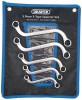 Draper 5 Piece S Type (Obstruction) Ring Spanner Set £18.99 Forged From Chrome Vanadium Steel Hardened, Tempered And Satin Chrome Plated For Corrosion Protection. Designed For Working In Confined Spaces. Supplied In Wallet . Sold Loose.contents:5 X Spanners: 1