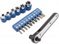 Draper 17 Piece Offset Ratchet Screw And Socket Driver Set £7.99 Offset Ratchet Screwdriver With 1/4\" Bit Holder And 1/4\" Square Drive Male Head For Driving 1/4\" Square Drive Sockets And Accessories. Ratchet Has Selector For Forward Everse And Stop. Display Packed.