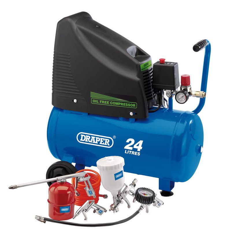 Draper 230V Oil Free 24L Compressor and Air Tool Kit, at D&M Tools