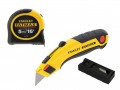 STANLEY® FatMax® Triple Pack - Tape, Retractable Knife and Blades £18.99 This Stanley Fatmax® Triple Pack Contains The Following:

1 X Fatmax® Bladearmor® Tape Has A Mylar® Coated Steel Blade And An Impressive Stand-out Of 3.35m. The Mylar® Coated Bla