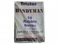 Tristar Heavy-Duty Black Rubble Sacks (10) 20 x 31in £3.70 The Tristar Heavy-duty Black Rubble Sacks Measure 21 Inch X 30 Inch And Have A Thickness Of 400 Gauge. These Extra Large, Reusable Heavy-duty Sacks Are Made From Recycled Polythene And Have Excellent