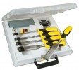Stanley Dynagrip 5pcs Chisel Set Supplied With Case, Oil Stone & Honing Guide £44.99 Stanley Dynagrip Chisel + Strike Cap 5pce + Accessories

Set Of 5 Chisels + Case, Oil Stone & Honing Guide


	Steel Strike Cap Can Be Used With Steel Hammer For Increased Force At Point Of Co