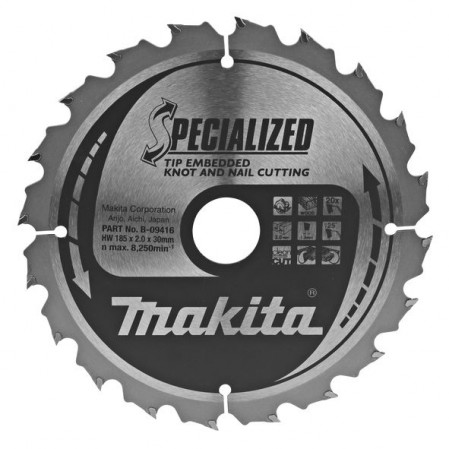 MAKITA B-09416 185mm x 30mm Bore 20 Tooth Knot and Nail Saw Blade For DRS780Z