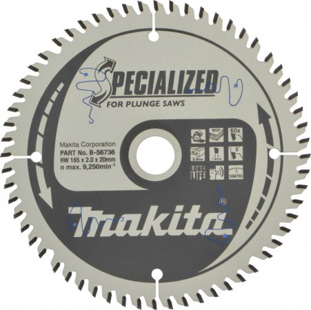 Makita B-56736 TCT Saw Blade 165 x 20x 60TH (TCG) For MDF & Laminate For DSP600