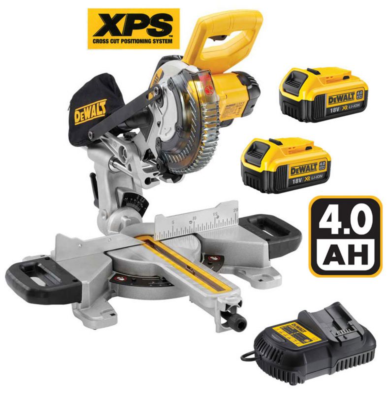 Dewalt 18v Dcs365m2 184mm Cordless Mitre Saw With Xps With 2 X 4.0ah