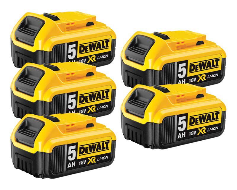 Pack 2 Batteries DEWALT DCB184 18 V 5 Ah XR Li-Ion