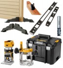 Dewalt DCW604NT 18V XR Brushless �� & 8mm Router & 2 x Bases - Bare Unit With T-Stak Case & Hinge Jig Package �509.95