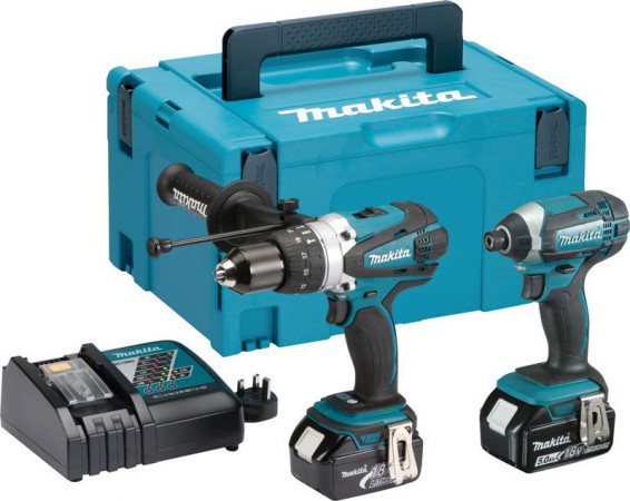 Makita DLX2145TJ 18V Twin Pack DHP458Z & DTD152Z 2 x 5.0Ah Li-ion Batteries, Charger & MakPac Case