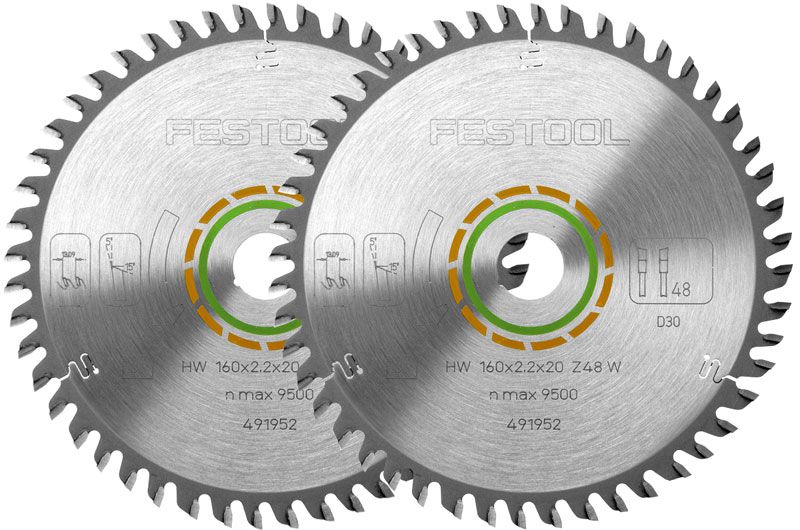 Festool 491952 2 x Fine Tooth Saw Blade 160 X 2.2 X 20mm x 48TH (Twin