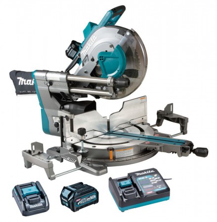 Makita LS003GD201 40V MAX XGT Brushless 305mm Slide Compound Mitre Saw 2 x 2.5Ah Batteries, Charger & Adapter
