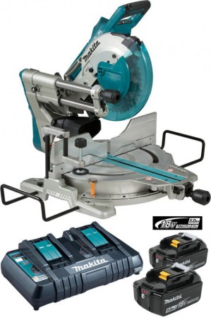 Makita DLS110Z  260mm 36V (18v x 2) Cordless Brushless Mitre Saw + 2 x 5.0Ah Batteries & Twin Charger