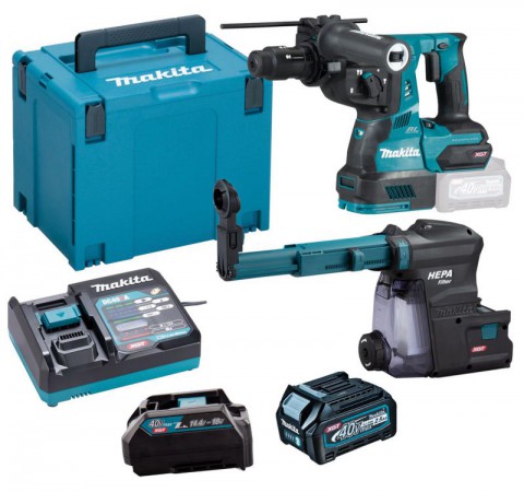 Makita HR004GD102 40V MAX XGT Brushless SDS+ Drill & Chuck & DC40RA Dust Box With 1x 2.5Ah Battery, Charger & Case