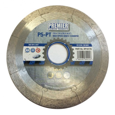 PDP P5-PT Continuous Rim Diamond Blade 115 x 1.6 x 7 x 22.2mm For Ceramic Tiles & Marble