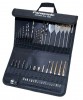 PANASONIC SCREW & DRILL BIT SET IN A STORAGE WALLET £39.99 54 Piece Bit Set In A Black Case
11 X Metal Drill Bits
2 X Auger Bits (10, 13mm)
5 X Flat Wood Bits (30, 25, 22, 19, 16mm)
1 X Quick Chuck
1 X Long Magnetic Bit Holder
4 X Drill Bit Guides (#6