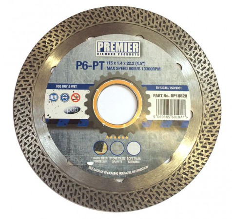 PDP P6-PT Continuous Rim Diamond Blade 115 x 1.2 x 7 x 22.2mm For Porcelain Tiles