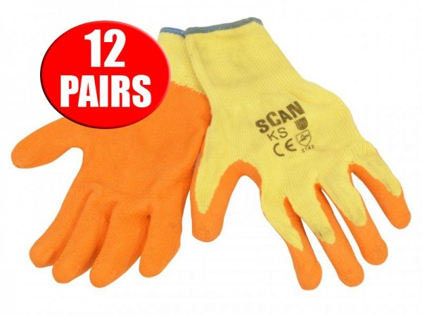 Scan Knit Shell Latex Palm Gloves Orange Pack of 12 Pairs