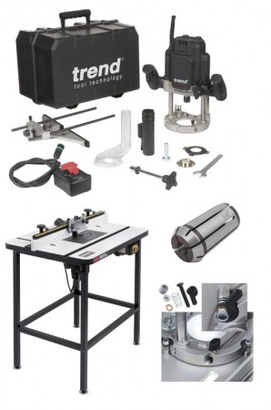 Trend T14EK 240V 2300W 1/2 Variable Speed Router + WRT Router Table + Quick Release Kit & 1/4inch Collet 