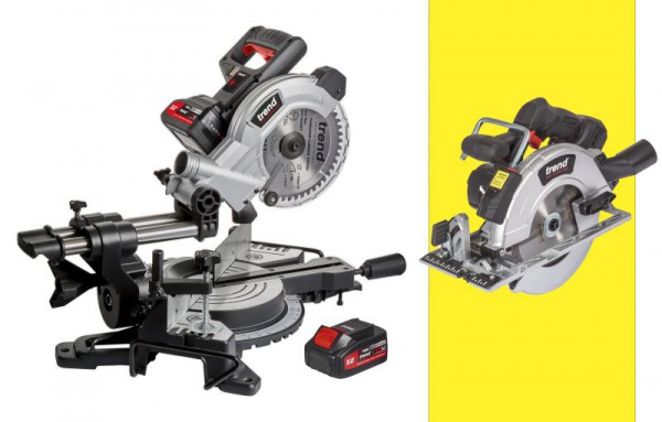 Trend T18S/MS184S2 18V 184mm Mitre Saw With 2 x 5.0Ah Batteries & Charger + FOC 165mm Circular Saw!